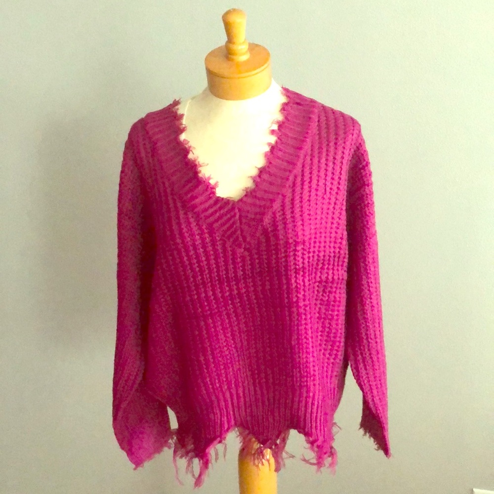 Magenta torn sweater